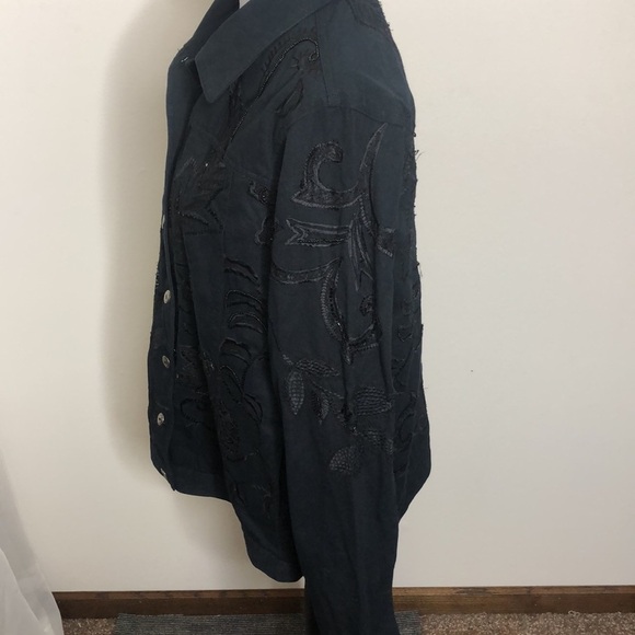 Laura Ashley women’s black button up bead embroidered jacket size large​ - Picture 6 of 8
